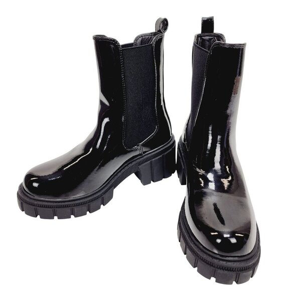 Black Patent Leather Chelsea Boots With Chunky Sole UK 4 EUR 37 USA 6 - Picture 4 of 13
